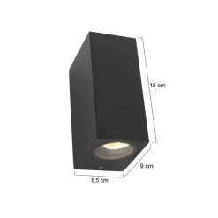 Carcer 2-lichts Buitenlamp vierkant Zwart inclusief lichtbron