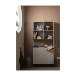 Carved Organic 2-deurs opbergkast mangohout grijs 90cm