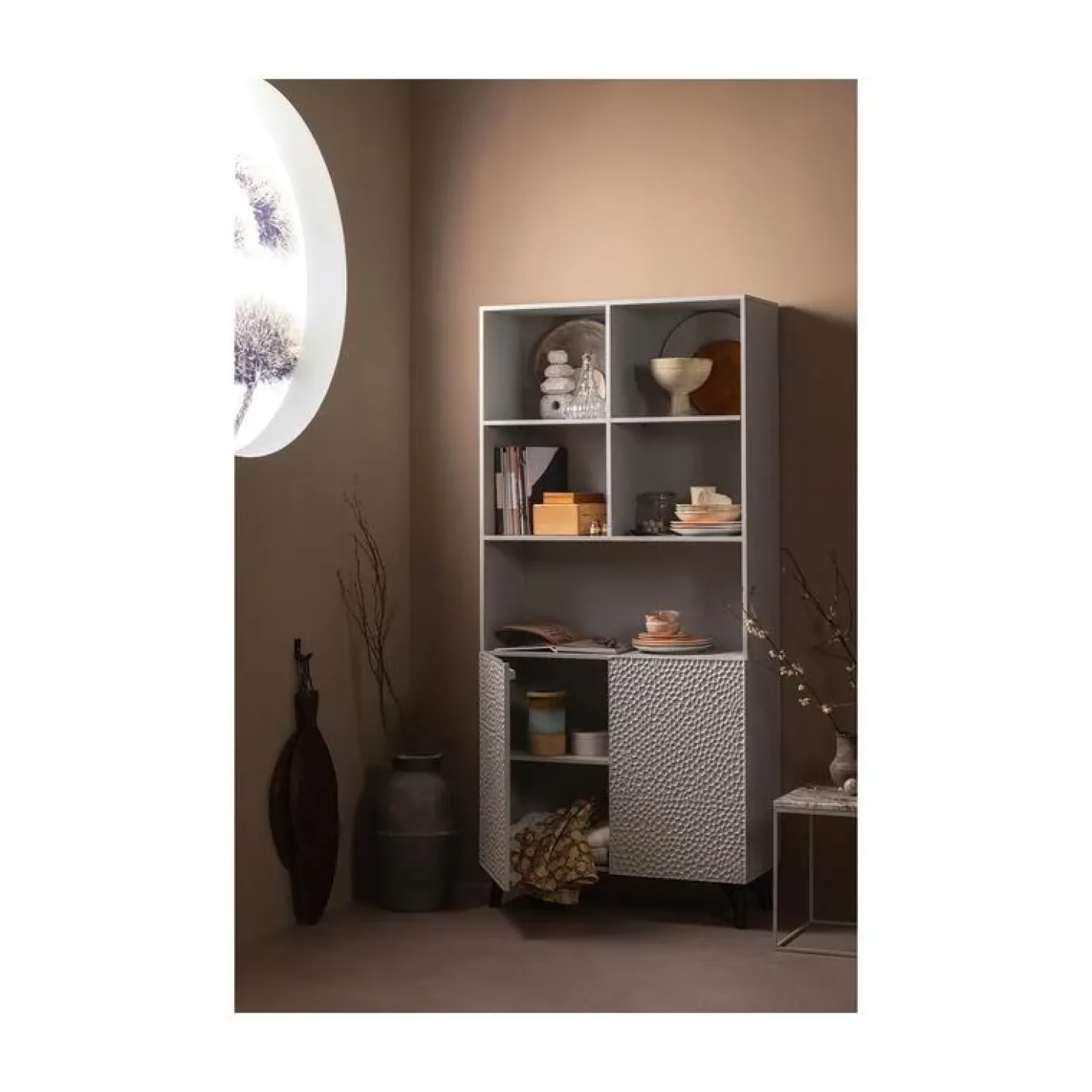 Carved Organic 2-deurs opbergkast mangohout grijs 90cm