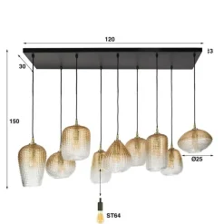Claude 9-lichts Hanglamp Amberkleurig glas