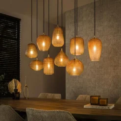 Claude 9-lichts Hanglamp Amberkleurig glas