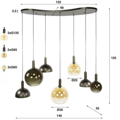 Clemenza 7-lichts Hanglamp Bruin/Amber