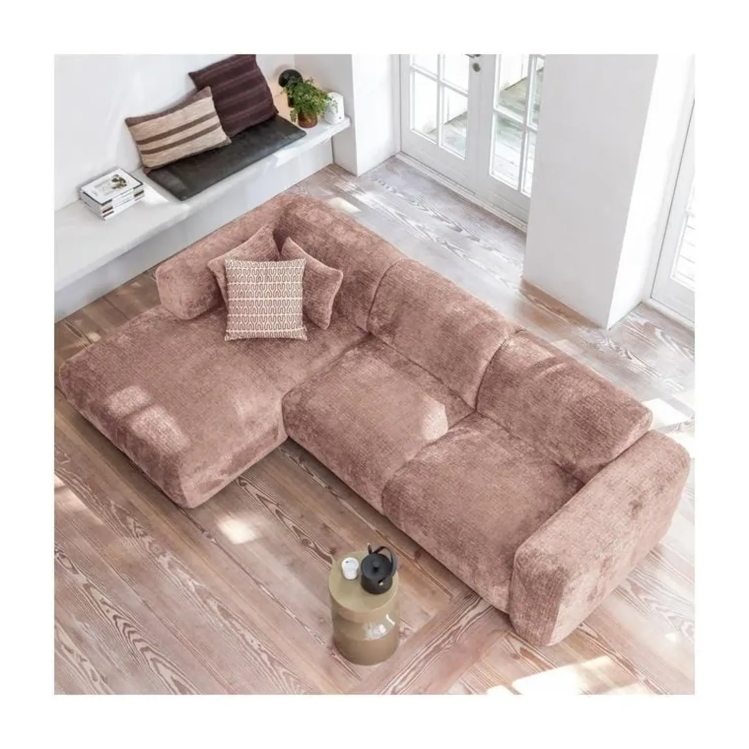 Cloud Chaise longue bank links chenille taupe/roze
