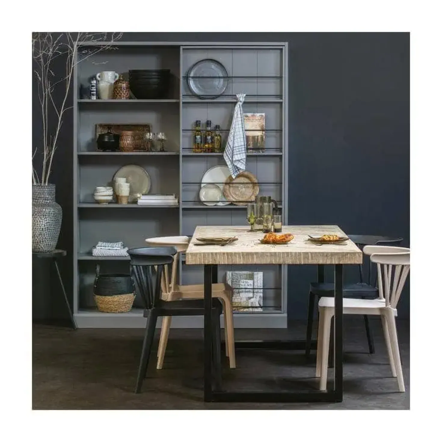 Combi-tablo Eettafel mango visgraat U-poot 180 cm