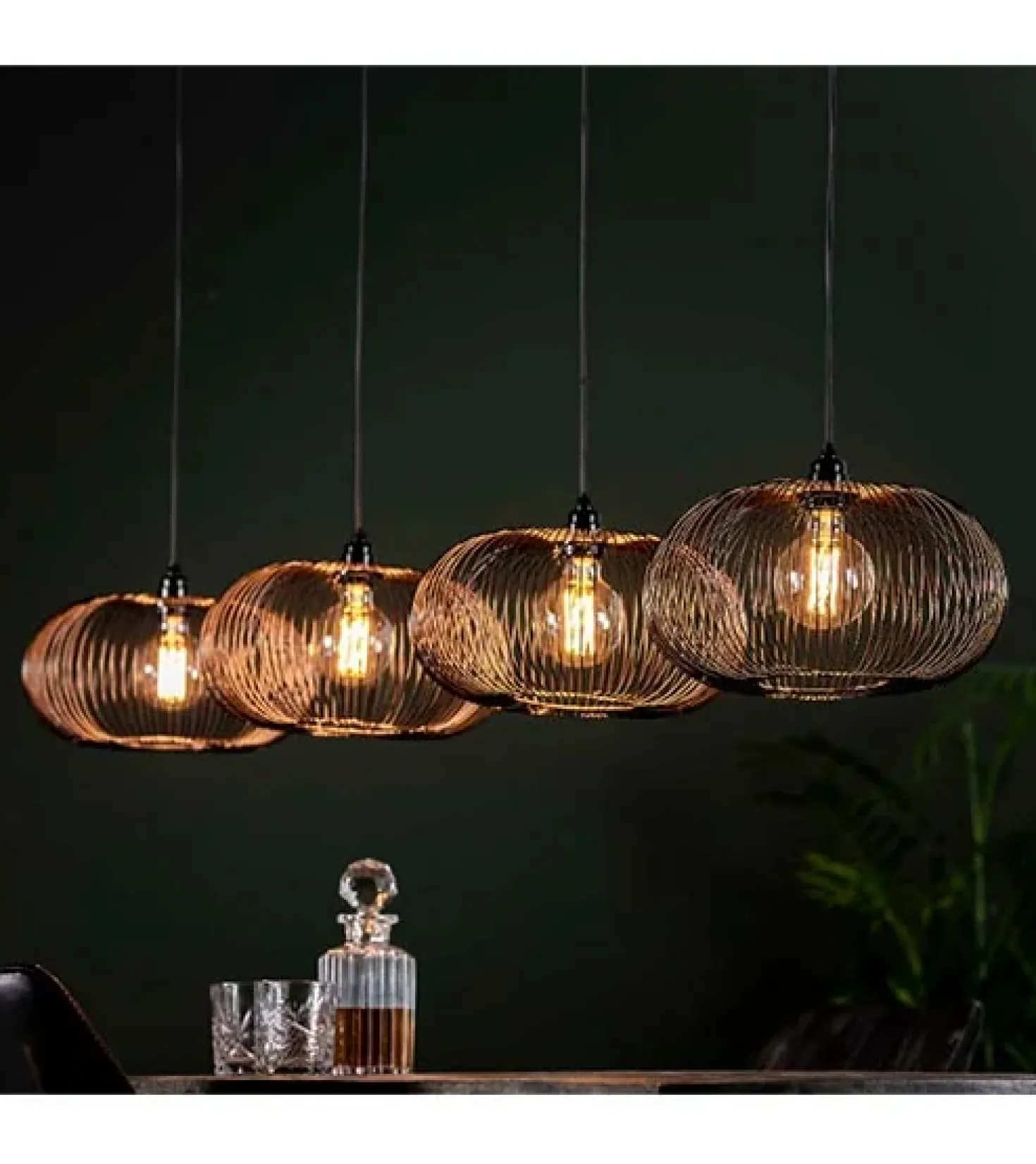 Conli 4-lichts hanglamp zwart / koper