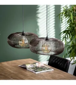 Conli 2-lichts hanglamp zwart nikkel/ koper