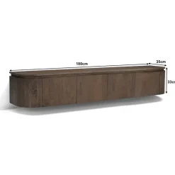 Cortez Zwevend Tv meubel rond walnoot 180cm