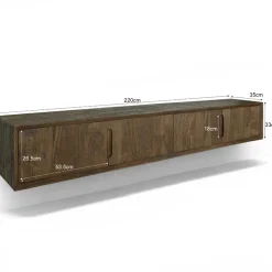 Cortez Zwevend Tv meubel walnoot 220cm