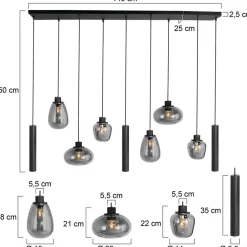 Curtis 6+3 lichts Hanglamp Smoke