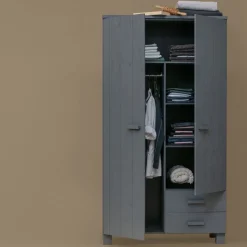 Dennis Kledingkast met laden grenen grijs steel 111cm
