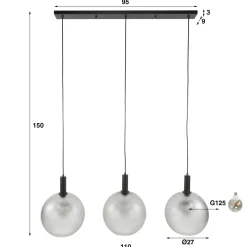 Dennis 3-lichts Hanglamp frosted grijs