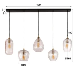 Denzel Glazen Hanglamp 5 lichts 120cm