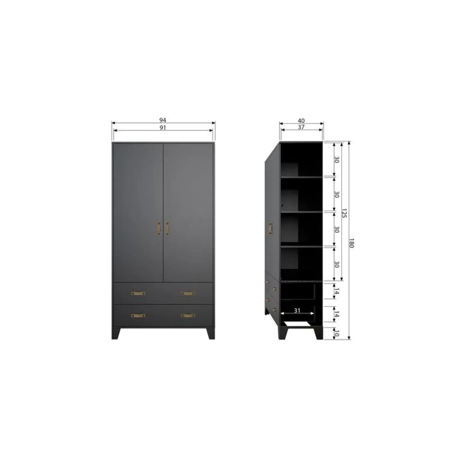 Dian Kledingkast grenen zwart 94cm