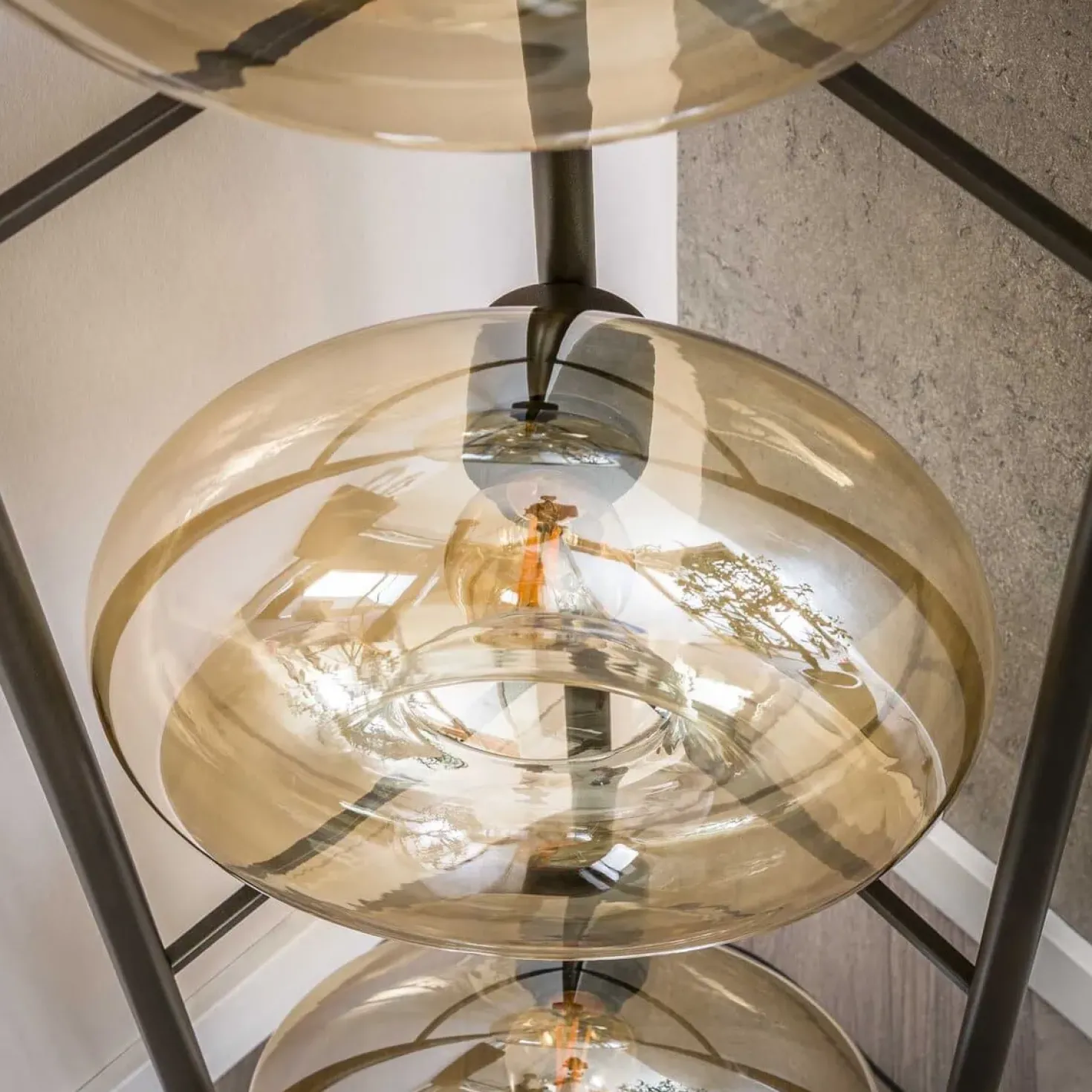 Doris 4-lichts Vloerlamp Amber glas