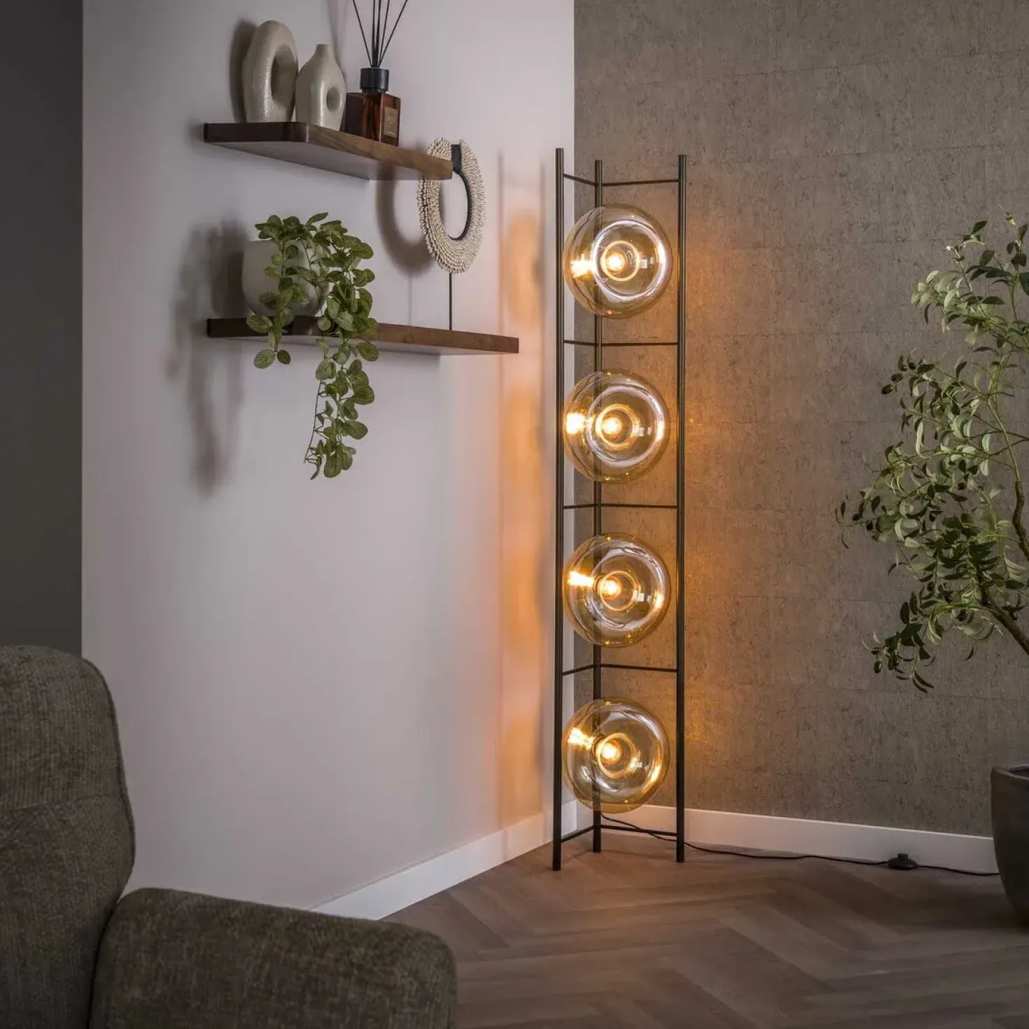 Doris 4-lichts Vloerlamp Amber glas