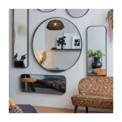 Doutzen Spiegel rond metaal zwart 50cm