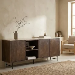 Dressoir Lio mangohout 3 deurs 200cm