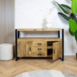 Dressoir mangohout Britt industrieel - 135cm