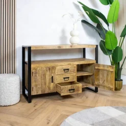 Dressoir mangohout Britt industrieel - 135cm