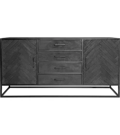 Dressoir mangohout Scandi industrieel visgraat zwart - 165cm