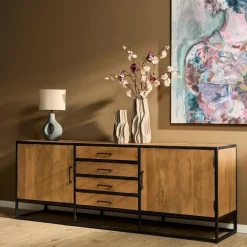 Dressoir Morada Warm mangohout industrieel - 210cm