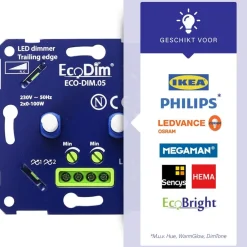 Duo Led dimmer universeel 0-150W fase afsnijding Compleet zwart of wit
