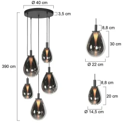 Edgar 5-lichts getrapte Hanglamp Smoke Glas