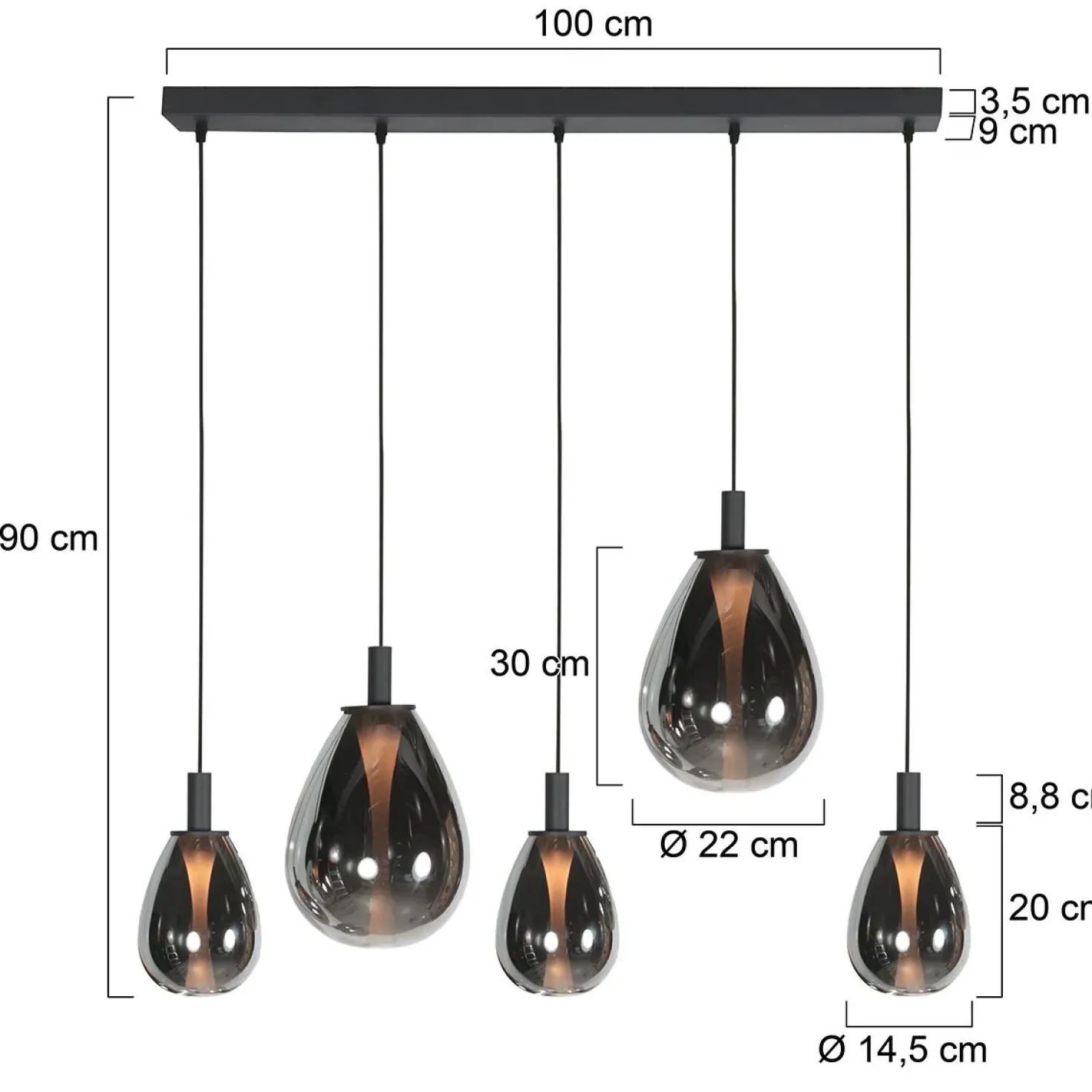 Edgar 5-lichts Hanglamp Smoke Glas