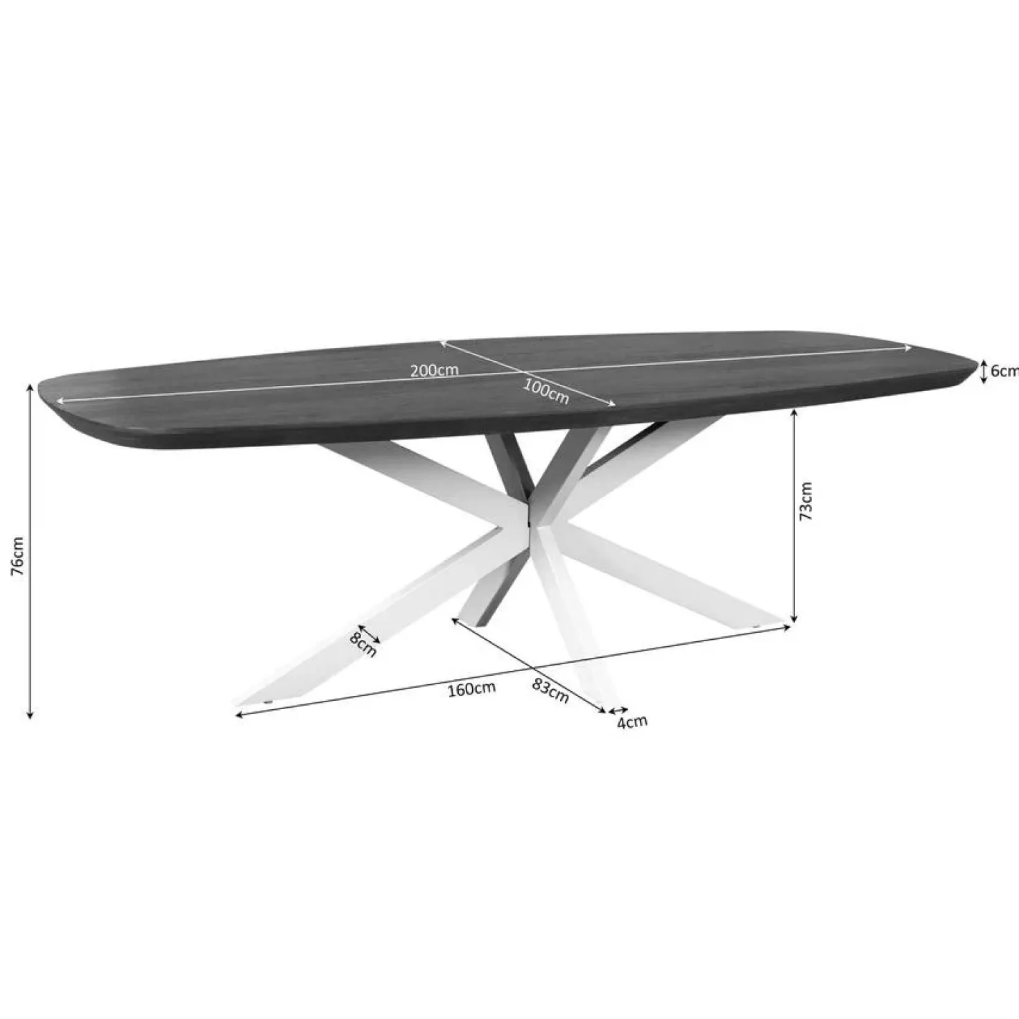 Eettafel Martin Deens ovaal Walnoot Zwarte poot 200cm