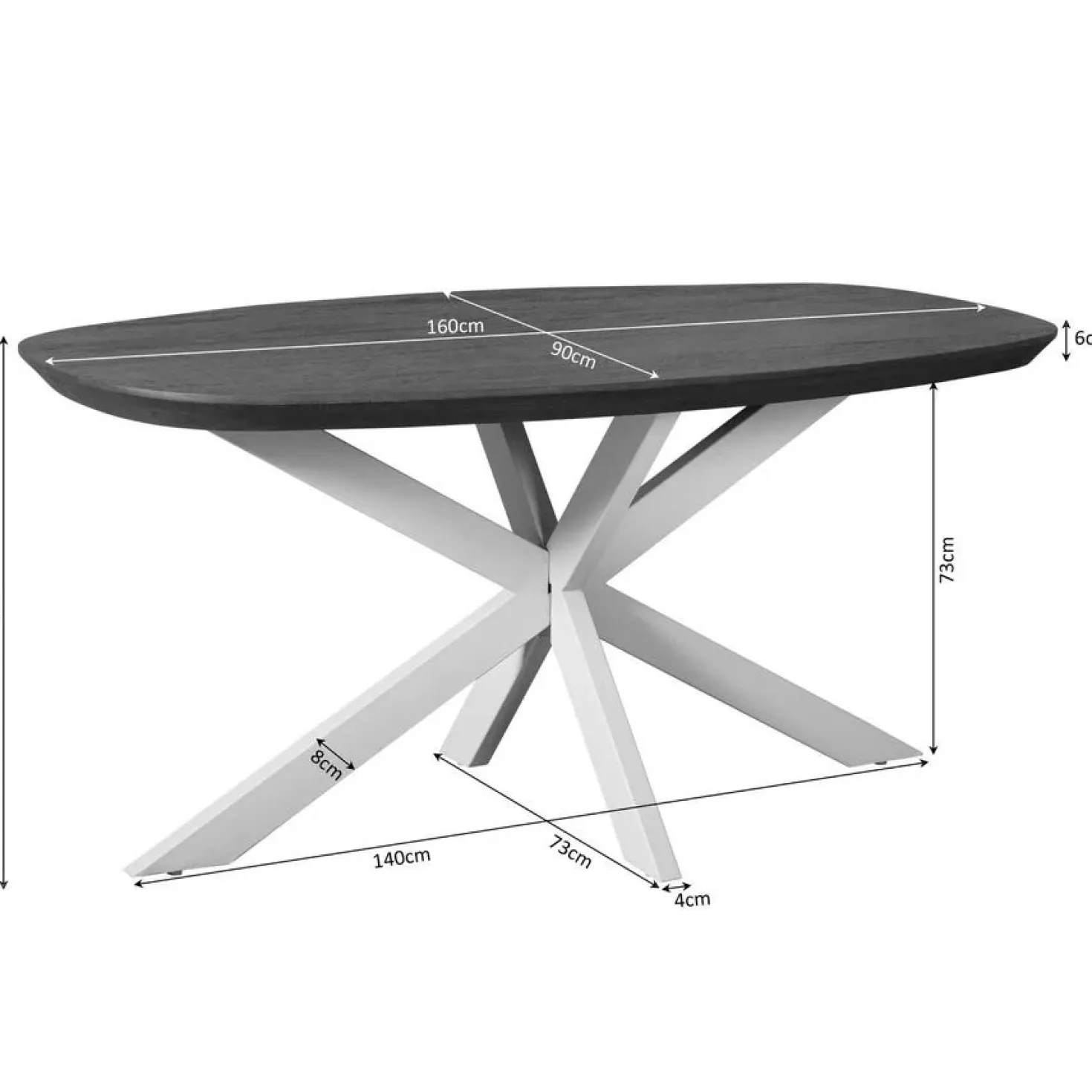 Eettafel Martin Deens ovaal Walnoot Zwarte poot 160cm