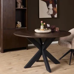 Eettafel Martin rond Walnoot Zwarte poot 150cm
