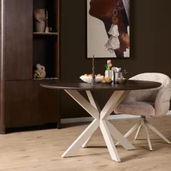 Eettafel Martin rond Walnoot Zand poot 130cm
