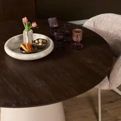 Eettafel Martin rond Walnoot Zand Dichte poot 130cm