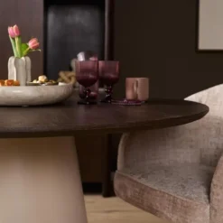 Eettafel Martin rond Walnoot Zand Dichte poot 130cm