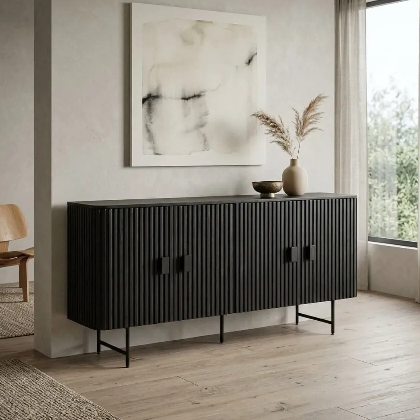 Eleonora dressoir mangohout Remi zwart (4-deurs) - 170cm