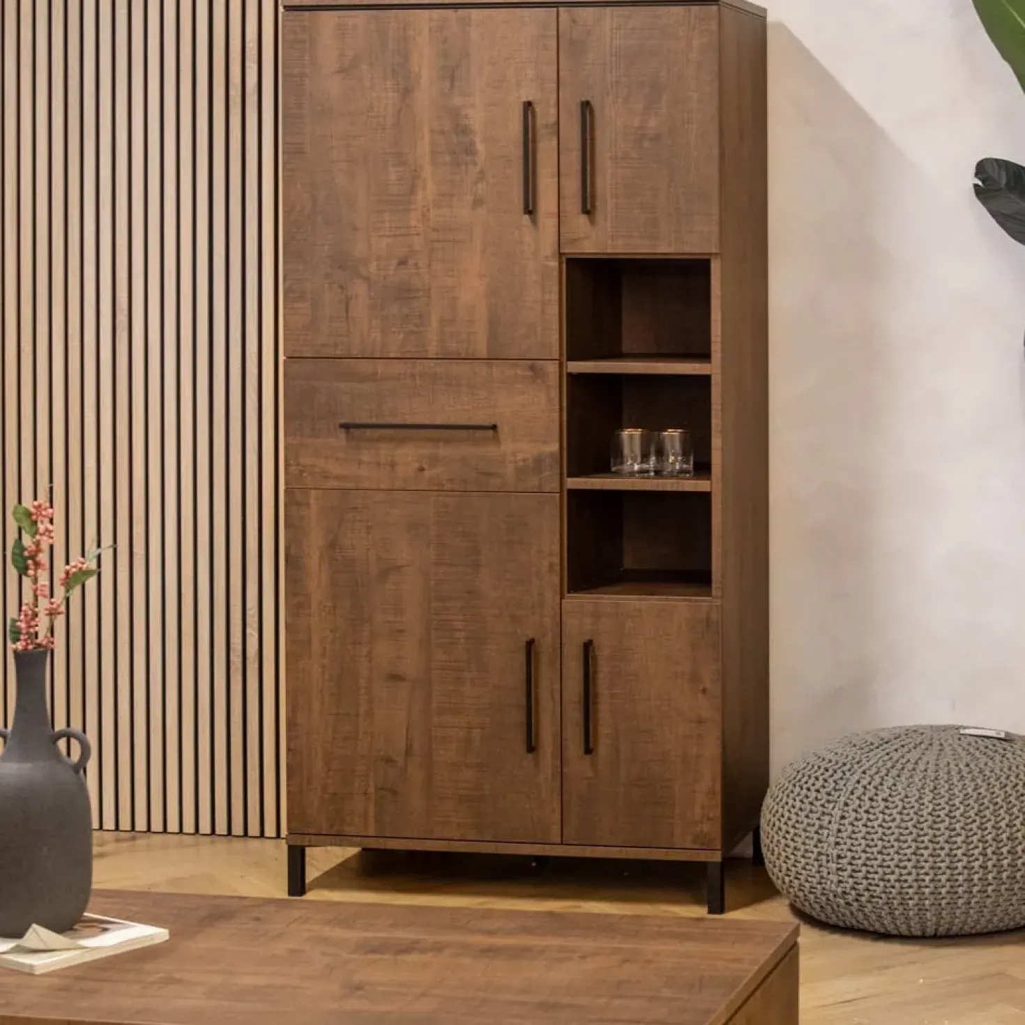 Elowen Wandkast hoog 4-deurs Donkerbruin 94cm