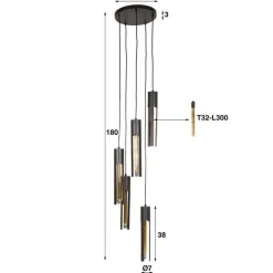 Elvira 5-lichts Hanglamp getrapt Zwart