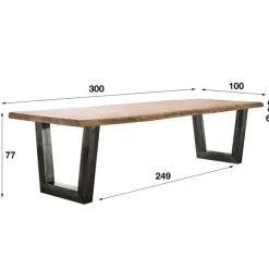 Evan eettafel industrieel 300cm 60mm dikte blad acaciahout