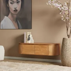 Evi Zwevend Tv meubel Naturel Mangohout 120cm
