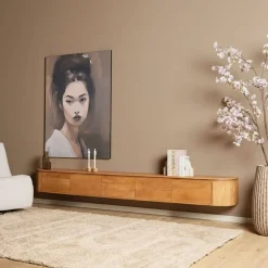 Evi Zwevend Tv meubel Naturel Mangohout 280cm