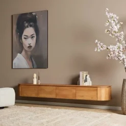 Evi Zwevend Tv meubel Naturel Mangohout 240cm
