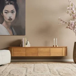 Evi Zwevend Tv meubel Naturel Mangohout 200cm