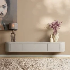 Evi Zwevend Tv meubel Taupe Mangohout 200cm