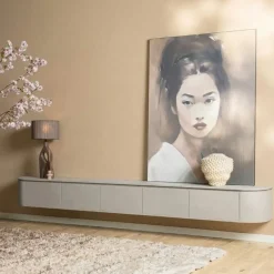 Evi Zwevend Tv meubel Taupe Mangohout 280cm