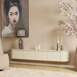 Evi Zwevend Tv meubel Zand Mangohout 200cm