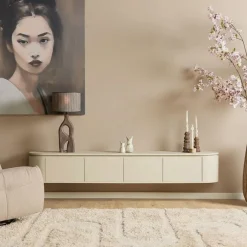 Evi Zwevend Tv meubel Zand Mangohout 200cm