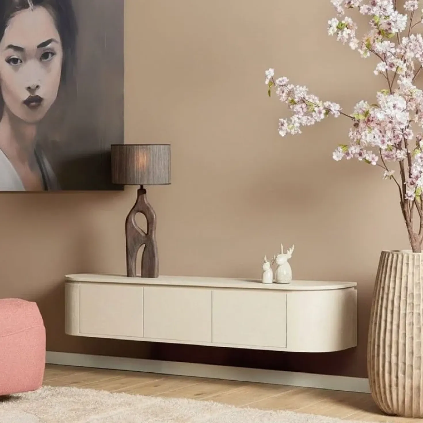 Evi Zwevend Tv meubel Zand Mangohout 160cm