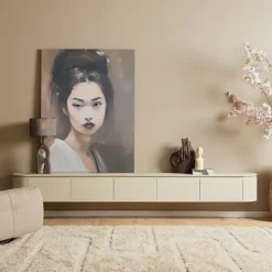 Evi Zwevend Tv meubel Zand Mangohout 280cm