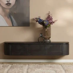 Evi Zwevend Tv meubel Zwart Mangohout 160cm