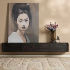 Evi Zwevend Tv meubel Zwart Mangohout 200cm